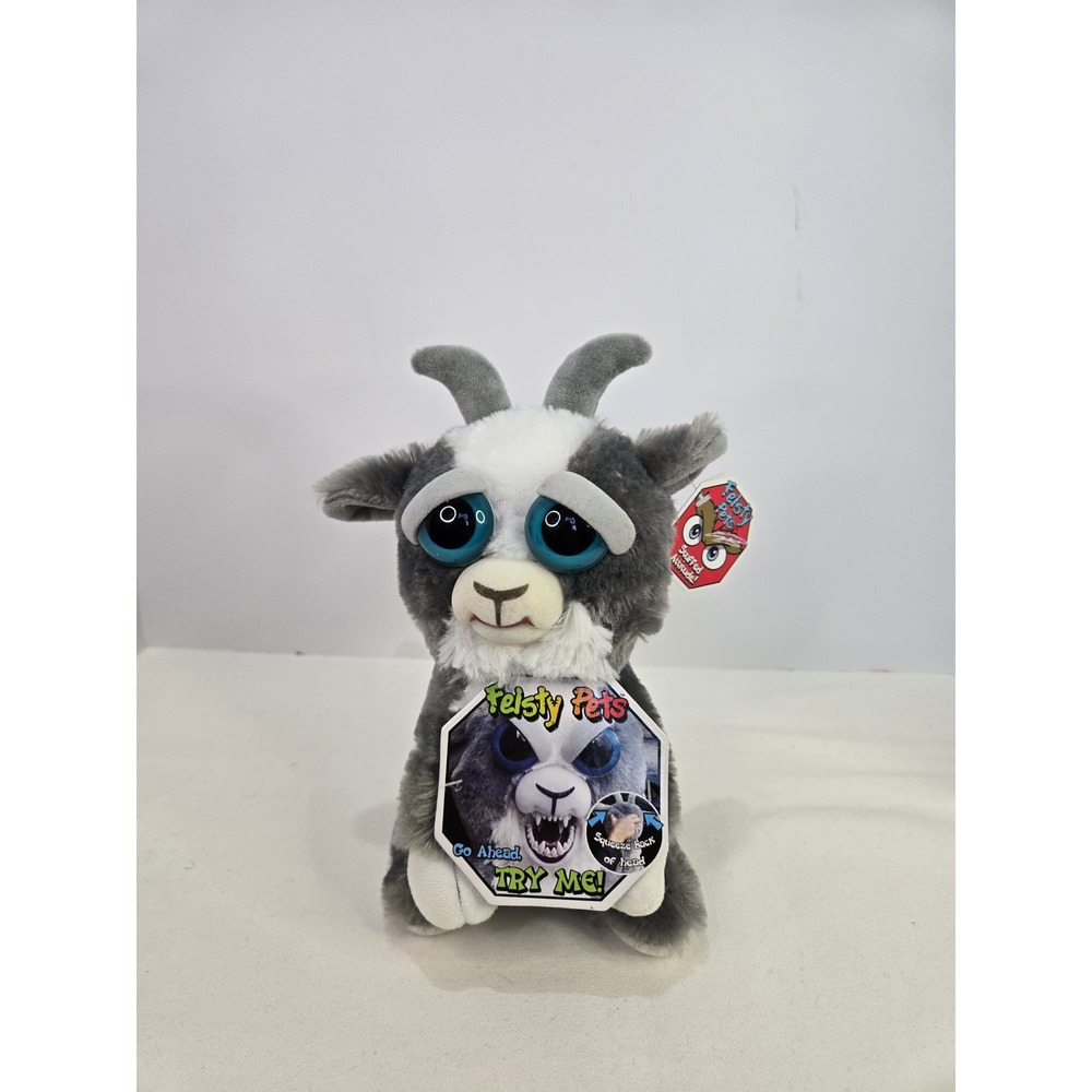 Feisty Pets Junkyard Jeff the Goat Plush Stuffed Animal Grey White Tagged